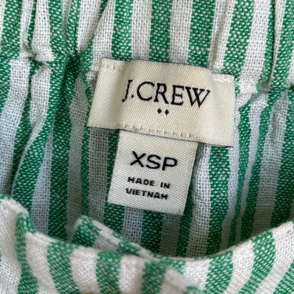 J.Crew Factory Green and white Striped Ruffle Sleeve Tank linen blend Top Sz XSP - Picture 3 of 7